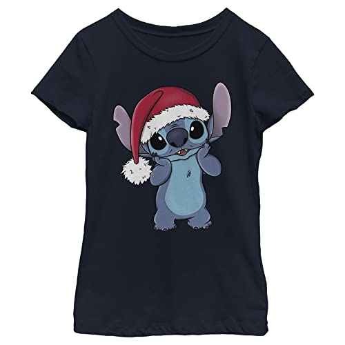 Disney Lilo Stitch Wearing Santa Hat Girl's Solid Crew Tee