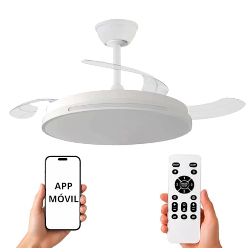 NARVI Ventilador de Techo Blanco Ø107 cm con Luz LED Regulable, Motor DC Silencioso de Bajo Consumo, Lámpara Ventilador con Mando a Distancia, 3 Aspas Retráctiles, AUSTRALIA 8936 WH