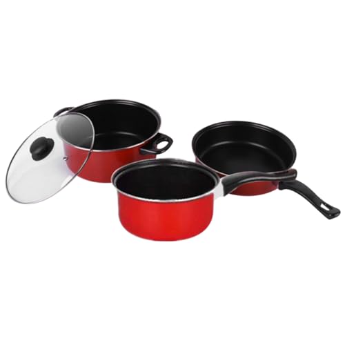 FONDOTIN 3 piezas Utensilios Cocina Antiadherentes con Sartén Olla y Cazo Multifuncional para Uso Diario Hogar Accesorios Resistentes y Prácticos Color Rojo