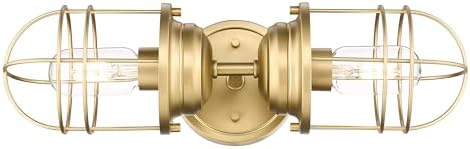 Golden Lighting Seaport 2 Light Wall Sconce Brushed Champagne Bronze with BCB Metal Cage
