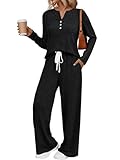 LILLUSORY Womens 2 Piece Lounge Sets Matching Airport Travel Outfits 2026 Spring Clothing Fall Pajamas Sweat Suits Pockets Black XL