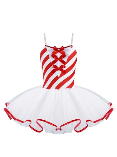 TTAO Vestidos de Navidad para niños, tutú, vestido de fiesta para niñas, sin mangas, vestido de ballet, bastones de caramelo, disfraz de Navidad, rojo, 158/164 cm