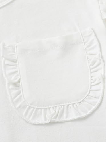 Image of Girls Flutter Sleeve Tops Short Sleeve Summer T Shirts with Ruffle Trim Pocket White Blouse White 13-14 Years