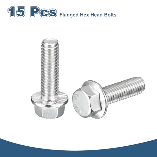 Image of uxcell 15Pcs 3 /8-16 x 1-1 /4 inch Flanged Hex Head Bolts, 304 Stainless Steel Flange Hexagon Screws, Flange Hex Drive Screws 5.8 Grade for Machinery Industry Home Appliances, Silver