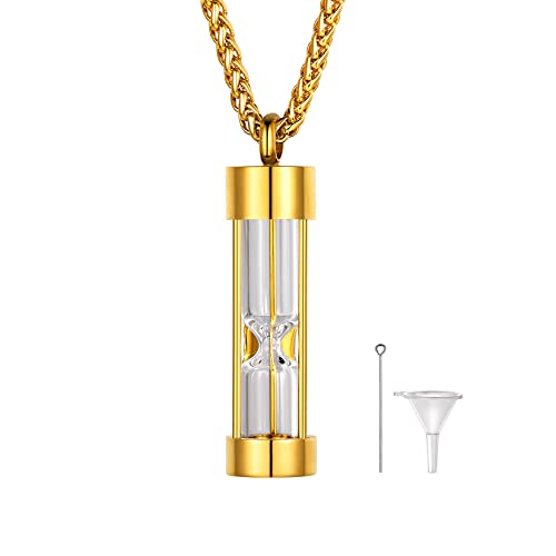 Cremation Urn Necklace for Ashes Waterproof 18K Gold Plated Stainless Steel Keepsake Cremation Jewelry Timess Hourglass Urn Locket Pendant for Pet Human Ashes