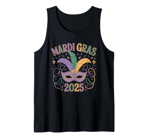 Mardi Gras 2025 - Máscara de cuentas para mujeres y niñas, fiesta de Nueva Orleans Camiseta sin Mangas
