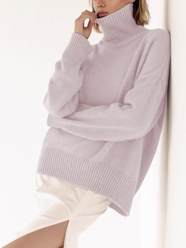 Image of YKR Women's Turtleneck Sweater Chunky Long Sleeve Knitted Pullover High Low Hem Trendy 2025 Fall Winter Basic Jumper Top
