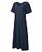 AUDATE Women's Navy Linen Blend Maxi Dress with V-Neck, Short Sleeves, High Waist, Side Pockets, All Seasons, Casual, Adult, Female, Regular Fit, Large Size