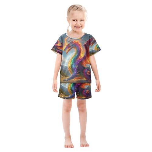Pajama Sets Short Sleeve Vivid Dragon Artwork Print Soft Cotton Summer Sleepwear 2 Piece PJS Size 5-14T4