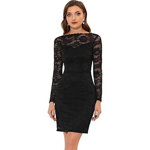 Allegra K Vestido de Mujer Elegante con Encaje Floral y Cuello Barco Cover
