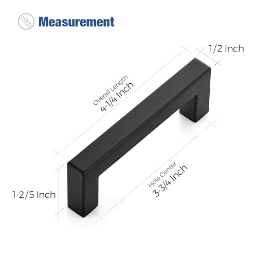 Image of Ravinte 10 Pack Kitchen Matte Black Cabinet Handles 3-3 /4 Inch Hole Center Stainless Steel Square Cabinet Pulls for Dresser Drawer Cupboard Handles with Screwdriver