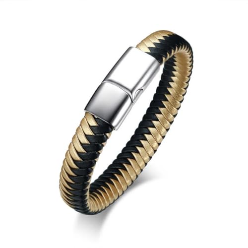 HOGALTHY Brazalete Dorado para Mujer-Pulsera Dorada de Cuero y Acero Inoxidable de 19 cm- Regalos Originales para Mujer-Regalo Dia de la madre, Cumpleaños, Aniversario o Pareja-Pulseras pan de oro