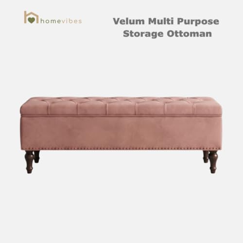 Image of Velum 3 Seater Sofa for Living Room & Office | Premium Fabric Upholstery | Solid Wood Frame | Comfortable Seating | 3 Years Warranty (Blush Pink, Storage Ottoman)