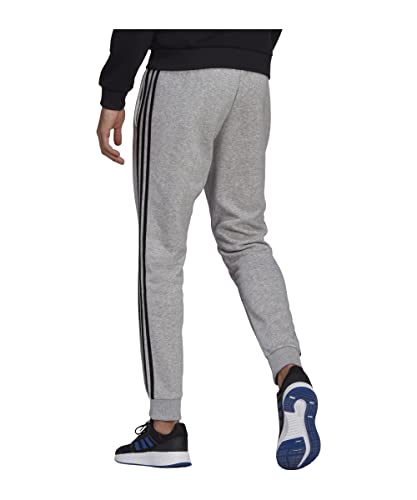 adidas Herren Essentials Fleece Tapered Cuff 3-Stripes Pants, Medium Grey Heather / Black, L – Ansicht 2