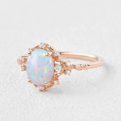 10K 14K 18K Gold Opal Rings for Women Center 1.5CT Oval Opal and Moissanite Engagement Rings with Text Engraving2
