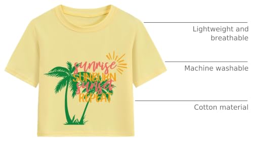 Image of DDSOL Girls Crop Tops Summer Palm Tree Sunset Beach Shirt Hawaii Short Sleeve Tropical Tshirts for Teen Girl 6-14 Years