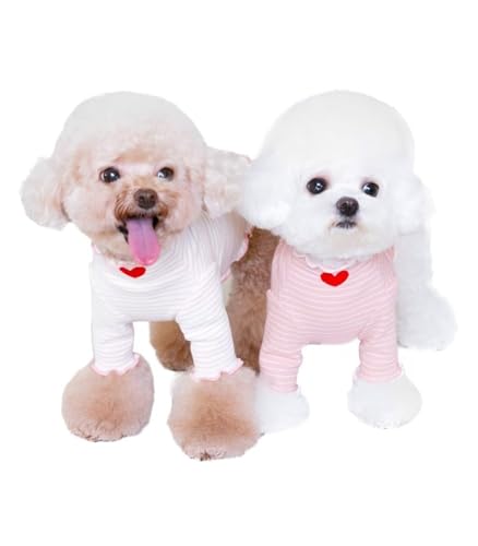 PetGround 犬 服 秋冬 薄手 可愛い 長袖 ハートボーダー モックネックシャツ 女の子 男の子 お出かけ 着せやすい 小型犬 中型犬 (ホワイト、 XS)
