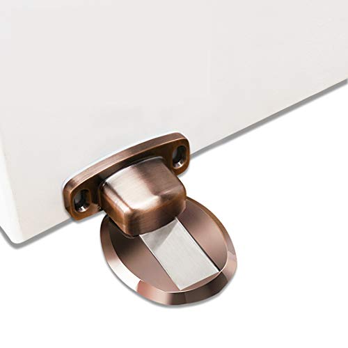 PHOEWON Strong Magnetic Door Stopper Metal Door Stop Heavy Duty Door Catch with 3M Self Adhesive Conceal Screws Floor Mounted, 1pcs, Red Brzone