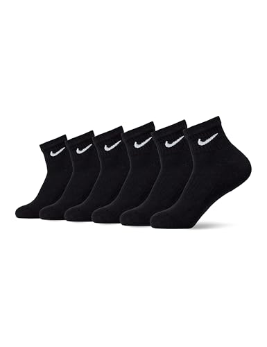 Nike Unisex Everyday Cushioned Training Ankle Socks (6 Pairs), Black/White, Large