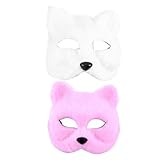 WHAMVOX 2pcs Fox Masquerade Masks for Women Lightweight Hand-painted Half Face Masks for Halloween Easter Costume Parties and Cosplay Lint Material White Pink