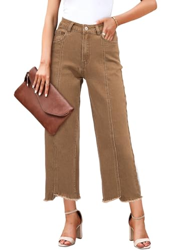Image of Sidefeel Women's Jeans High Waisted Wide Leg Loose Fit Straight Leg Zimbaplatinum Cropped Denim Pants