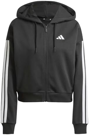 Adidas Sportswear Essentials 3-Stripes French Terry Womens' Full-Zip Hoodie, Black/White, X-Small