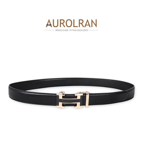 Image of Aurolran Men&Womens Leather Dress Belt Business Automatic Buckle Belt Color-Black Silver Gold