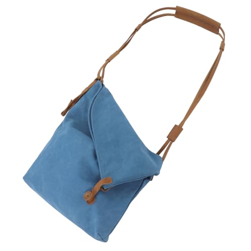 Sac bandoulière femme toile solide bleu avec sangle ajustable grand format