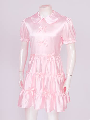 Lejafay Men's Sissy Nightwear Square Neckline Shiny Satin High Low Crossdress Lingerie Dress4