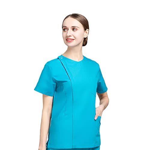 niaahinn Women Scrubs Tops Nurse Working Uniform Short Sleeve Scrub Shirts Premium Tailored Attire (Lake Blue,XL,X-Large)