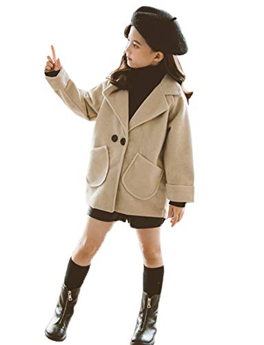 Toddler Girls Hooded Coat Kids Woolen Overcoat Winter Double-Breasted Warm Jacket