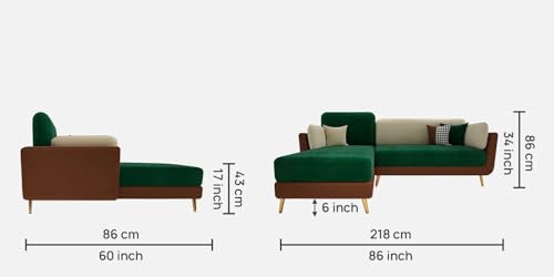 Image of Polyester Velvet Contemperory Sofa Set with Cushion Chaise Lounge, Sectional Sofa Perfect for Your Living Room,Guests Room & Office. (Green & Beige, RHS 4 Seater)