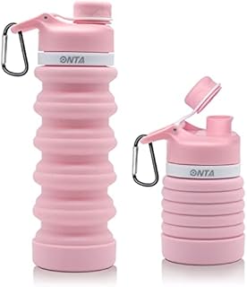 ONTA Collapsible Water Bottle- BPA Free Silicone Foldable Water Bottle for Travel,Silicone Portable Leak-Proof Travel Water Bottle 20oz, pink