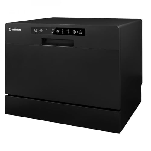 Lavavajillas compacto Turbionaire AVA 6 TPDSAVA6CTB, 6 servicios, 6 programas, Clase D, modo Eco, descalcificador de agua, lavado 360°, función Restart, 55 cm, negro mate.