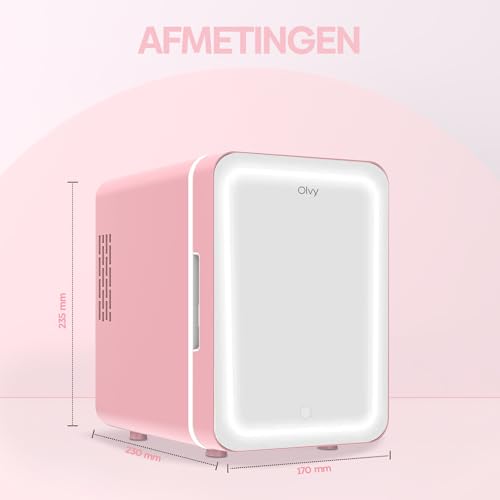 Olvy Skincare Fridge - Mini Koelkast - Skincare Koelkast - Met Spiegel en Verlichting - Make-up Koelkast - Roze - Cosmetica - 4 Liter - Image 5