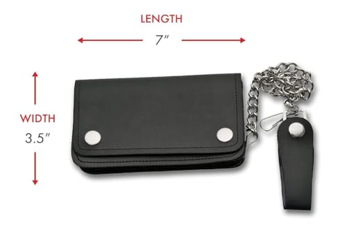 Black Bi-Fold 7 inch Leather Biker Wallet With Snap Belt Loop4