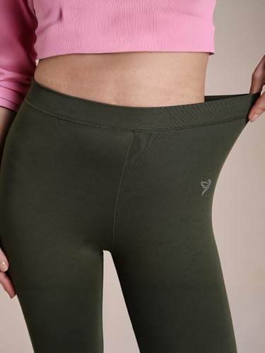 Image of TWIN BIRDS Churidar Leggings for Women | Super Stretchable Cotton Elastane | Wide Waistband | Comfortable Daily Ethnic, Casual & Kurti Wear Jungle Green