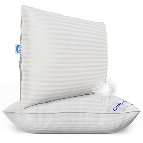 Continental Bedding 100% Cotton Shell Pillow Queen Size Set Of 2 Rds Down Feather Pillows - Pure White Hungarian Goose Down - Luxury Soft Support, Medium Sleeping Firmness - 700 Fill Power Bed Pillows #TOP1