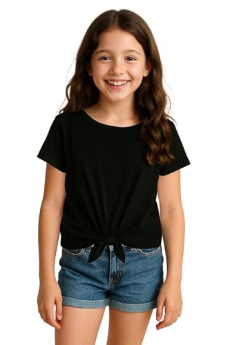 Kilymosy Girls Short Long Sleeve Shirt Casual Front Knot Tops Tee Blouse 5-12 Years2