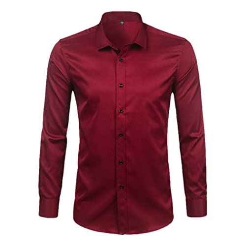 Chemises habillées décontractées pour homme keusyoi coupe ajustée rouge vin M