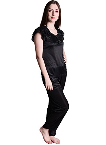 Image of Women's Soft & Smooth Satin Solid Nightwear Payjama Tikkle Night Suit Set