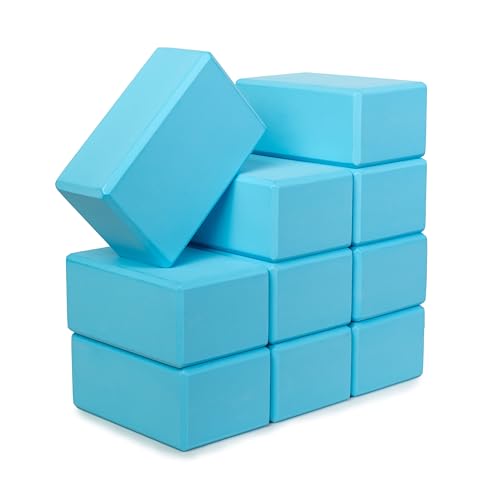 Sunshine Yoga 4″ Yoga Block, 10 Pack Bulk EVA Foam Yoga Blocks, Firm and Supportive Yoga Brick, Balance Foam for Stretching, Pilates, and Workout, 4″ x 6″ x 9″