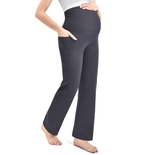 Leafigure マタニティパンツ 腹部ラウンジにポケット付き ワイドレッグ ヨガパンツ 女性用 妊娠中, グレー, XX-Largeの商品画像（Amazon）