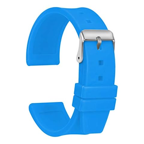 ULLCHRO Silicone Watch Strap Replacement Rubber Watch Band Waterproof Smooth Flexible Men Women - 16mm, 18mm, 20mm, 22mm, 24mm, 26mm, 28mm Watch Bracelet with Silver Buckle (18mm, Blue) Cover