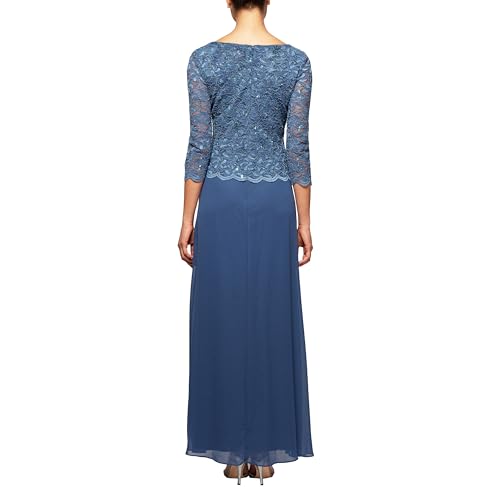 Image of Alex Evenings Women's 3 /4 Sleeve Stretch Lace Bodice Mock One Piece Gown