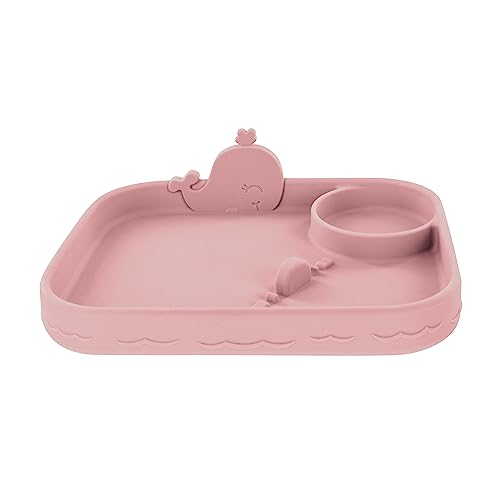 Image of Nuby Animal Friend Silicone Round Plate - Toddler Plate - 6+ Months - Pink Whale Plate