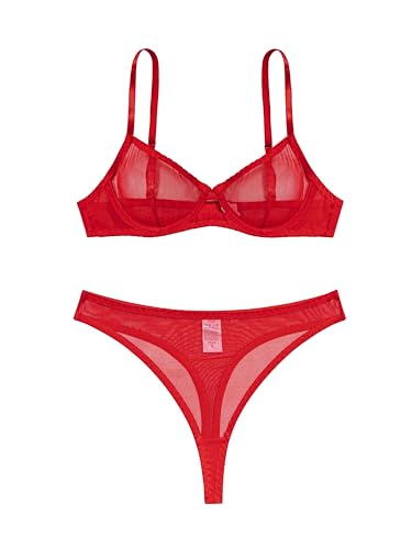 Image of Lilosy Sexy Mesh Sheer Underwire Push Up Lingerie Set Lingerie Set