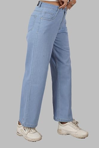 Image of Zayla Women's Denim Wide Leg Jeans I Stretchable Full-Length High Rise Waist Baggy Pants I Clean Solid Relaxed Fit Pant I Stylish & Trendy Look I for Office Party Home Girls (CG-2) (28, Light Blue)