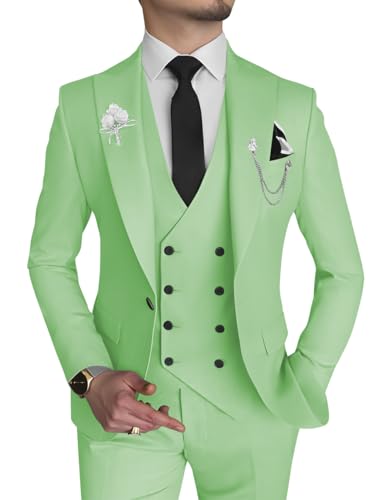 Wangyue Men’s 2 Piece Suit, Slim Fit, Double Breasted Blazer and Pants for Wedding, Groom, Smoking Peak Tuxedo Lapels