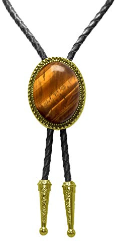 Image of Moranse Bolo Tie with Natural Tiger Eye Stone Celtic Style Genuine and Cowhide Rope